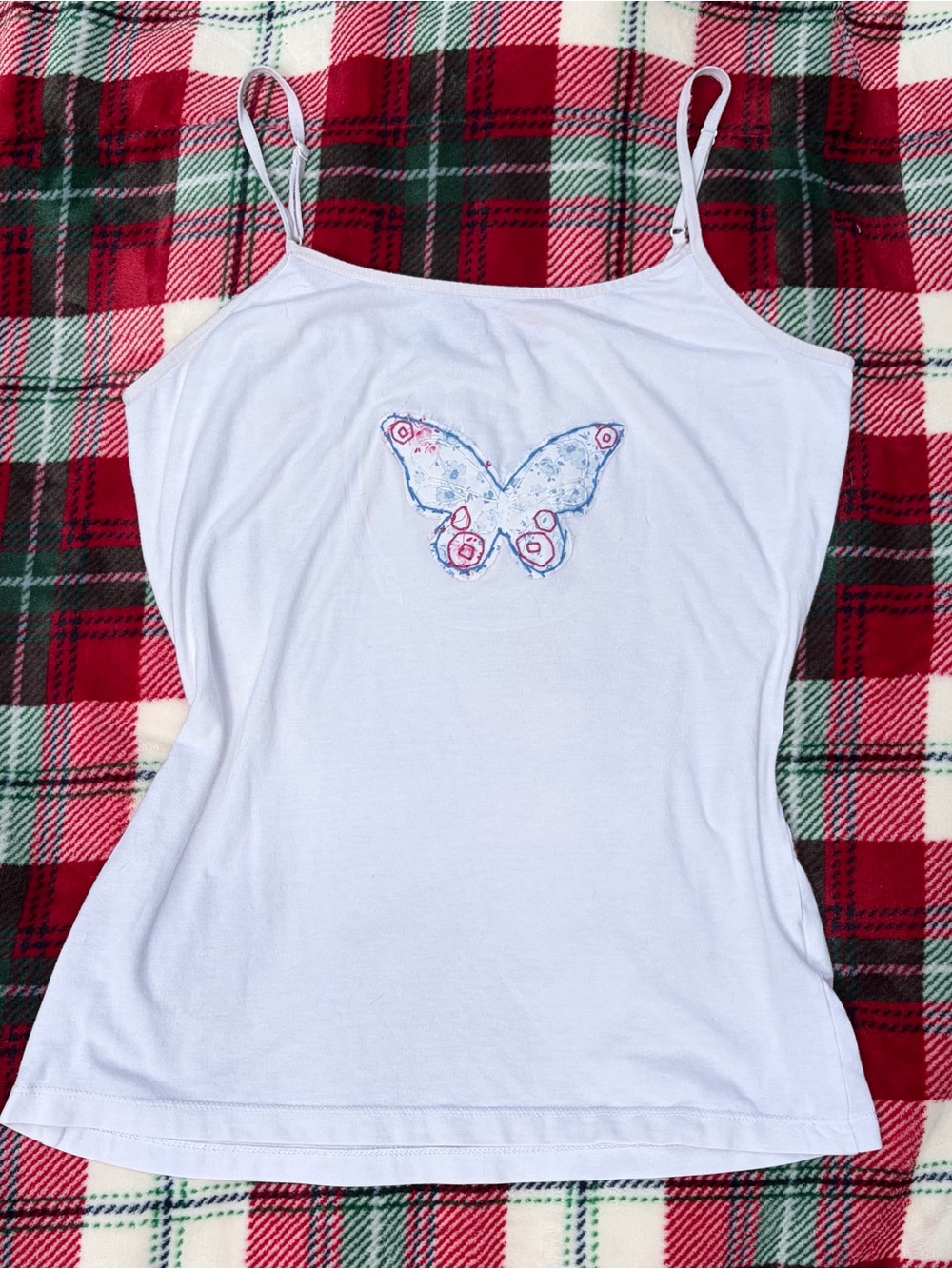Upcycled White Butterfly Cami Top